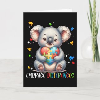 Embrace Differences Puzzle Heart Koala Autism Awar Card