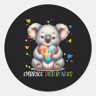 Embrace Differences Puzzle Heart Koala Autism Awar Classic Round Sticker