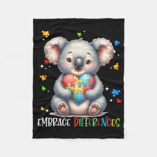 Embrace Differences Puzzle Heart Koala Autism Awar Fleece Blanket
