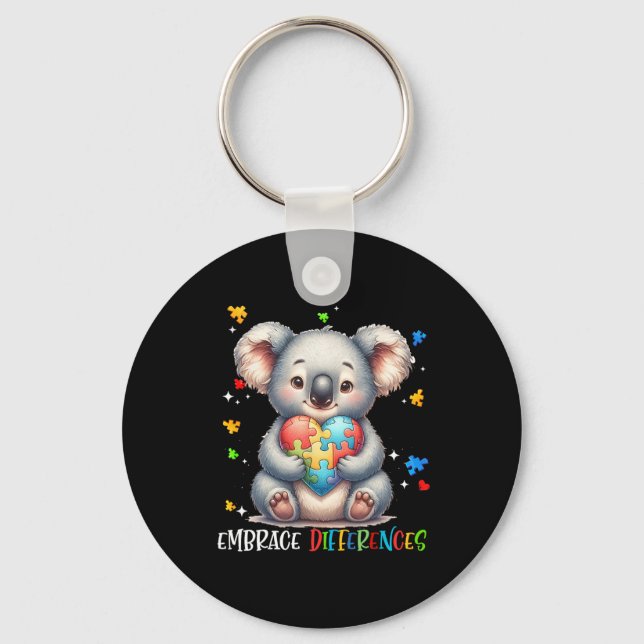 Embrace Differences Puzzle Heart Koala Autism Awar Keychain (Front)