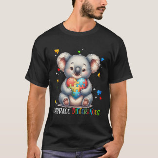 Embrace Differences Puzzle Heart Koala Autism Awar T-Shirt