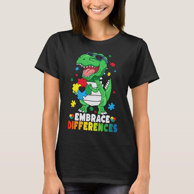 Embrace Differences T Rex Dinosaur Autism Awarenes T-Shirt (Front)