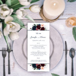 Embrace Floral Wedding Menu | Burgundy Navy Blue<br><div class="desc">Winter watercolor Embrace,  burgundy,  navy blue and blush pink on white background as borders at top and bottom with personal templates in centre and on back.</div>