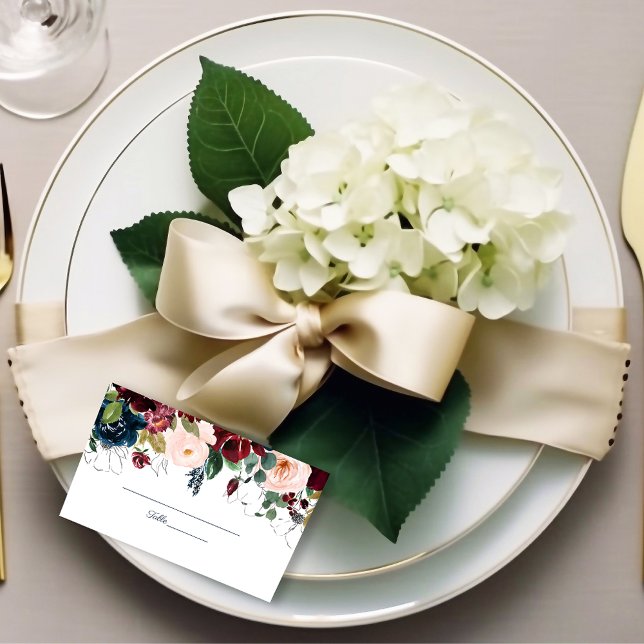 Embrace Florals Wedding | Burgundy Navy Blue Place Card (Creator Uploaded)