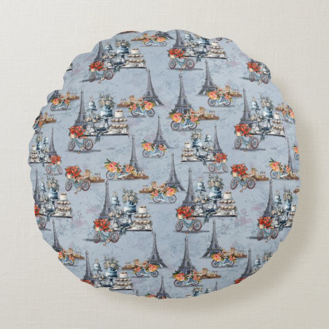 Embrace French country living in Refined Pale Blue Round Pillow (Front)