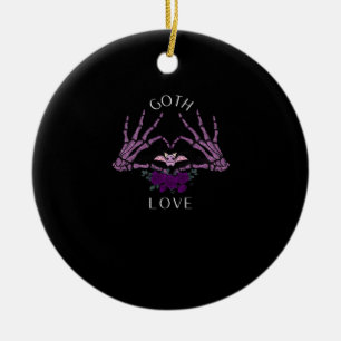 Embrace Goth Skeleton Heart Ceramic Ornament