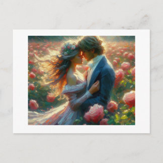 Embrace in Field of Roses, Postcard
