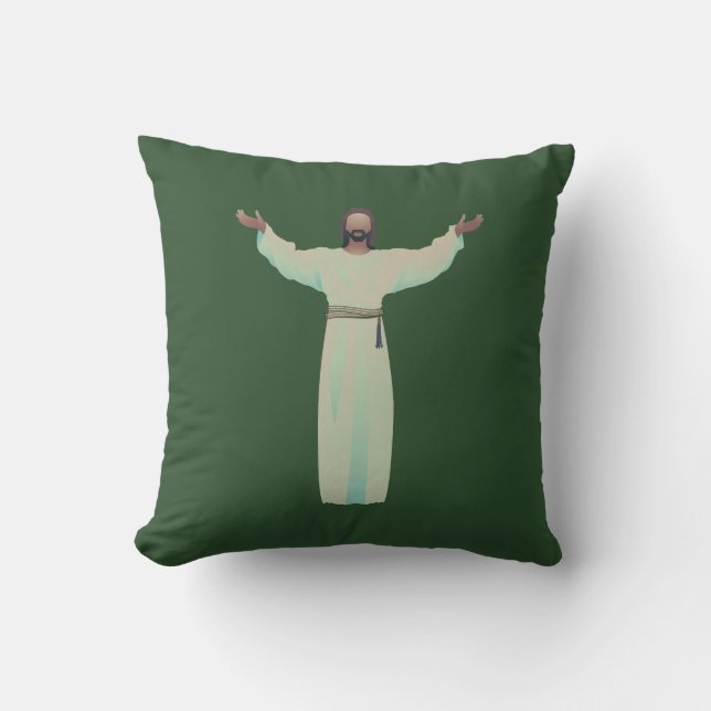 Embrace Jesus- Throw Pillow in Hunter Green (Front)