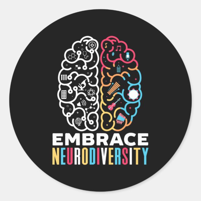 Embrace Neurodiversity Design for a Autism Awarene Classic Round Sticker (Front)