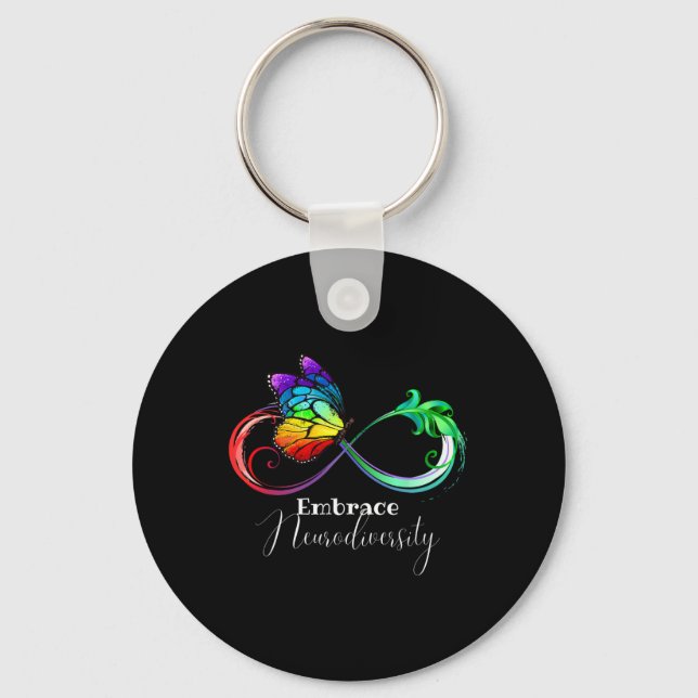 Embrace Neurodiversity Rainbow Infinity Butterfly  Keychain (Front)