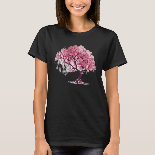 Embrace Spring with a Unique Cherry Blossom Geomet T-Shirt (Front)