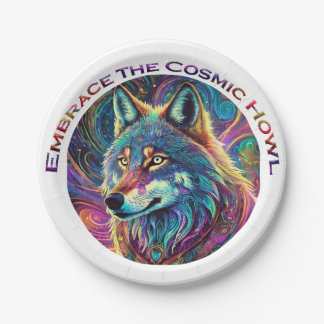 Embrace the Cosmic Howl Wolf Paper Plate