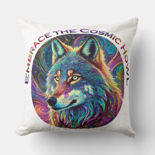 Embrace the Cosmic Howl Wolf Throw Pillow