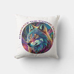 Embrace the Cosmic Howl Wolf Throw Pillow