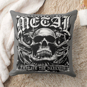 Embrace the darkness, unleash the metal throw pillow