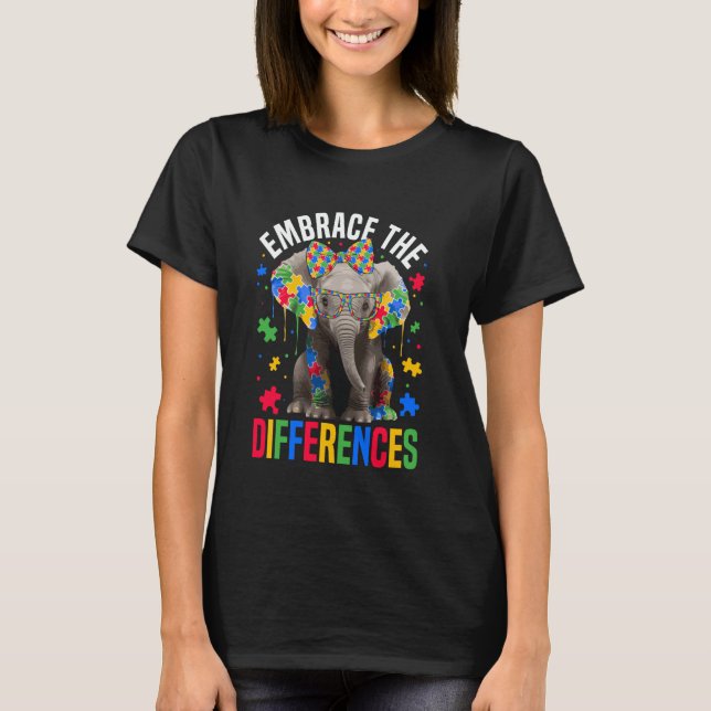 Embrace The Differences Autism Awareness Day Eleph T-Shirt (Front)
