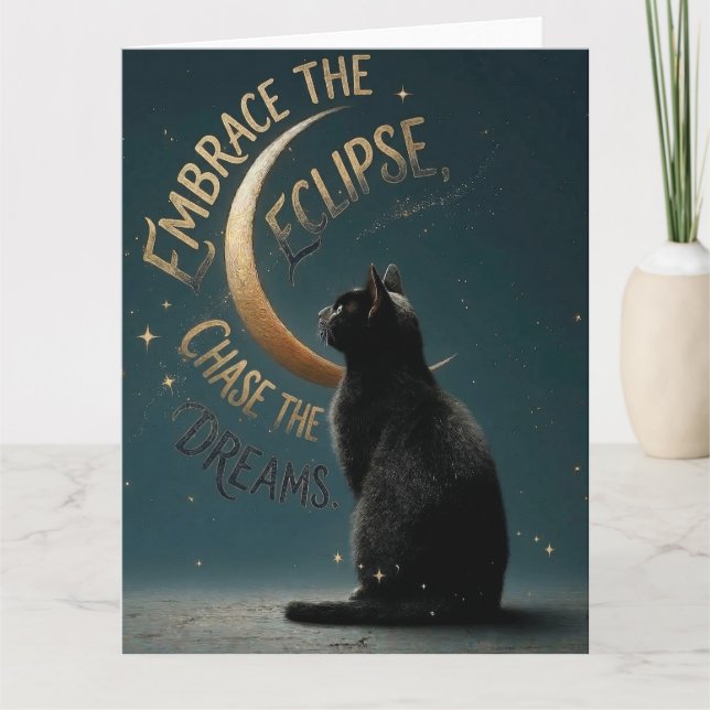 "Embrace the Eclipse" Celestial Cat Illustration Card (Front)