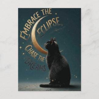 "Embrace the Eclipse" Celestial Cat Illustration Holiday Postcard