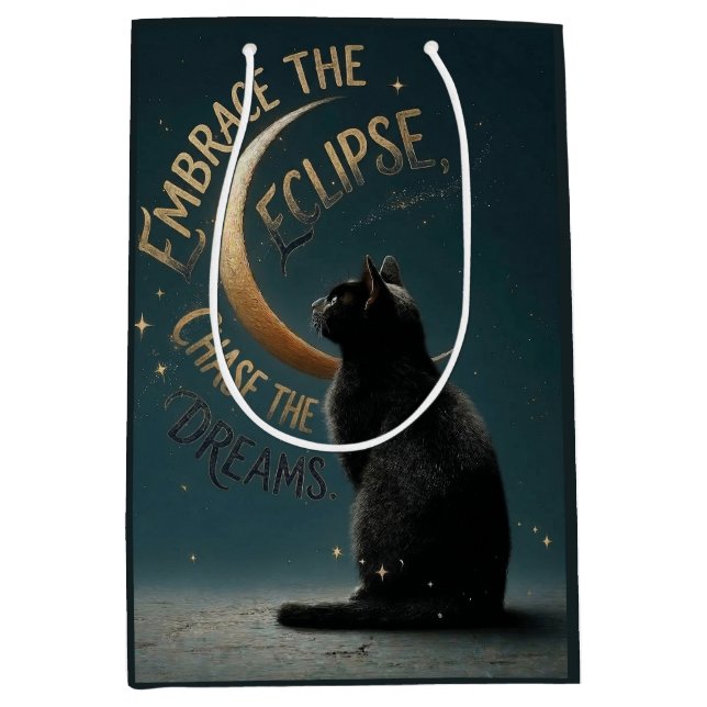 "Embrace the Eclipse" Celestial Cat Illustration Medium Gift Bag (Front)