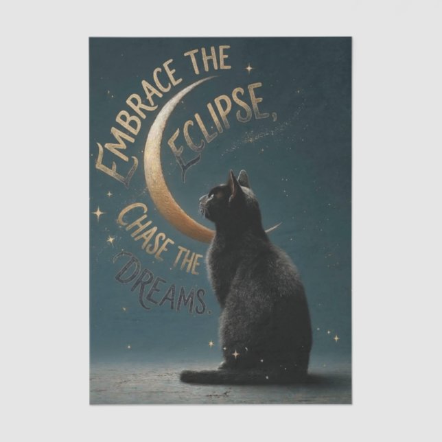 "Embrace the Eclipse" Celestial Cat Illustration Tissue Paper (Front)