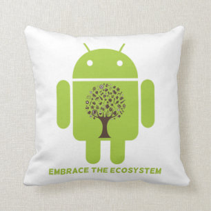 Embrace The Ecosystem (Bug Droid Brown Tree) Throw Pillow