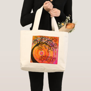 Embrace the Journey Whimsical Tree Inspirational Large Tote Bag