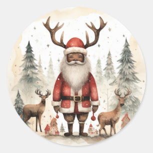 Embrace the Magic: Black Santa Joy Classic Round Sticker