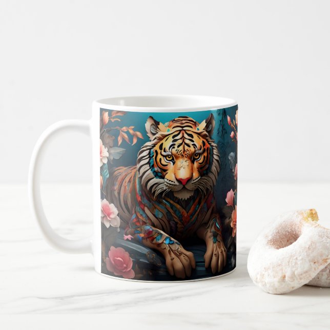 Embrace the mystique of the wild with our Tiger Coffee Mug (With Donut)