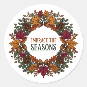 Embrace The Seasons Autumn Botanical Wreath Nature Classic Round Sticker