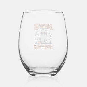 Embrace the Spooky Vibes Ghost Halloween Shirt_1 Stemless Wine Glass