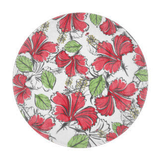 Embrace the tropics with vintage hibiscus pattern cutting board