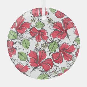 Embrace the tropics with vintage hibiscus pattern glass ornament