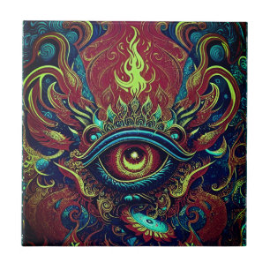 Embrace the Visionary Spirit Abstract Flaming Eye Tile