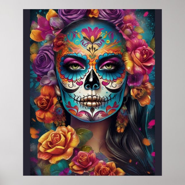 Embrace Tradition: Woman in Sugar Skull Makeup Poster (Front)