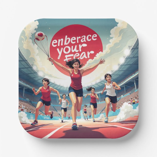 Embrace Your Fear – kawaii Motivational Runner  Paper Plate (Front)