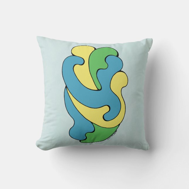 Embracing Curves (Yellow, Blue, Green) Throw Pillow (Front)