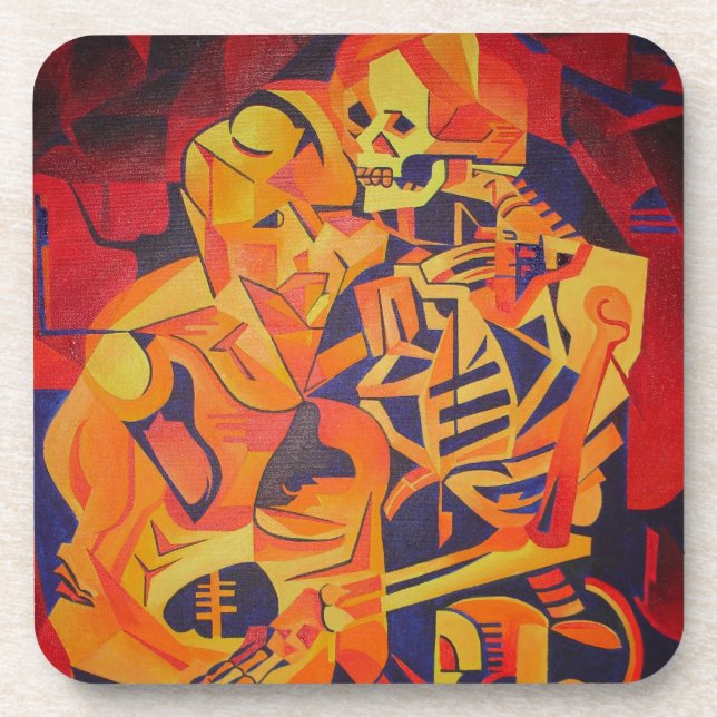 Embracing Death Colourful Geometric Art Coaster (Front)