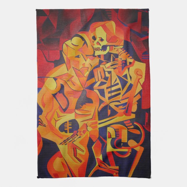 Embracing Death Colourful Geometric Art Kitchen Towel (Vertical)