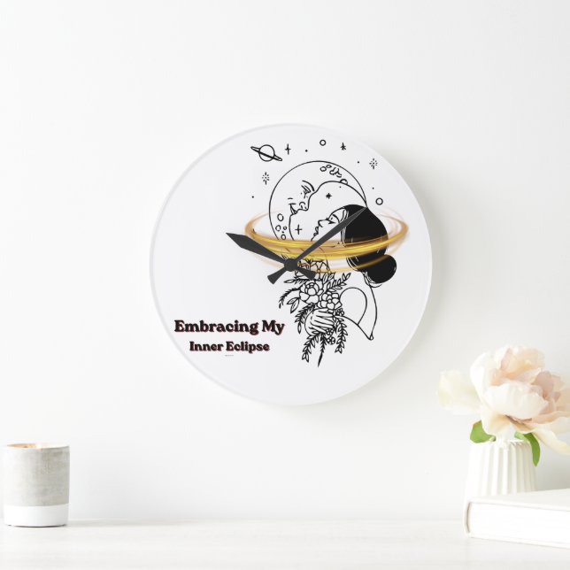 Embracing My Inner Eclipse Celestial Moon Line Art Large Clock (Home)