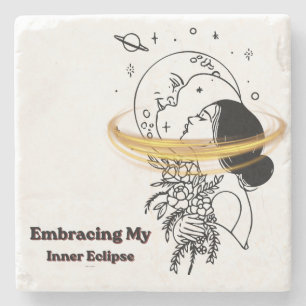 Embracing My Inner Eclipse Celestial Moon Line Art Stone Coaster