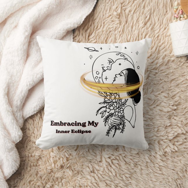 Embracing My Inner Eclipse Celestial Moon Line Art Throw Pillow (Blanket)