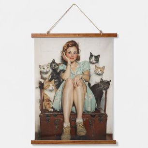 Embracing the Retro Crazy Cat Lady Vibes Hanging Tapestry