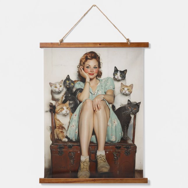 Embracing the Retro Crazy Cat Lady Vibes Hanging Tapestry (Front)