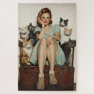 Embracing the Retro Crazy Cat Lady Vibes Jigsaw Puzzle