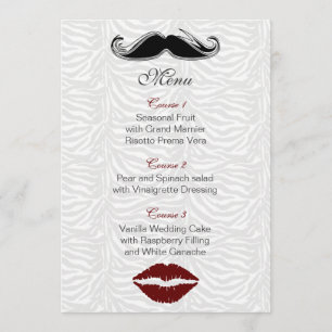 embrasser et moustache zèbre rayures menu mariage