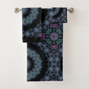 Embroidered beads pattern bath towel set