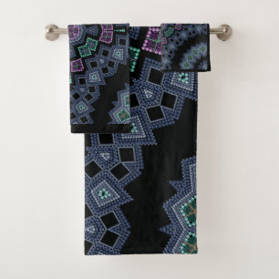 Embroidered beads pattern bath towel set