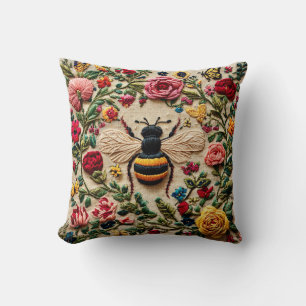 Embroidered Bee Throw Pillow