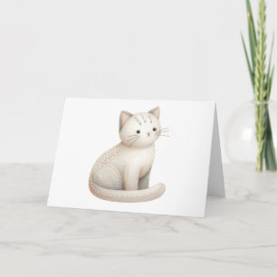 Embroidered Beige Kitty Cat Boho Blank Card