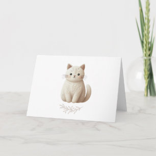 Embroidered Beige Kitty with Botanical Boho Detail Card